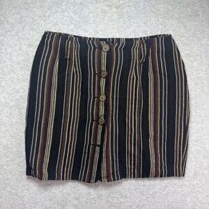 VTG 90s Ann Taylor Mini Skirt Linen Striped Size 8 Boho Hippie Festival Buttons